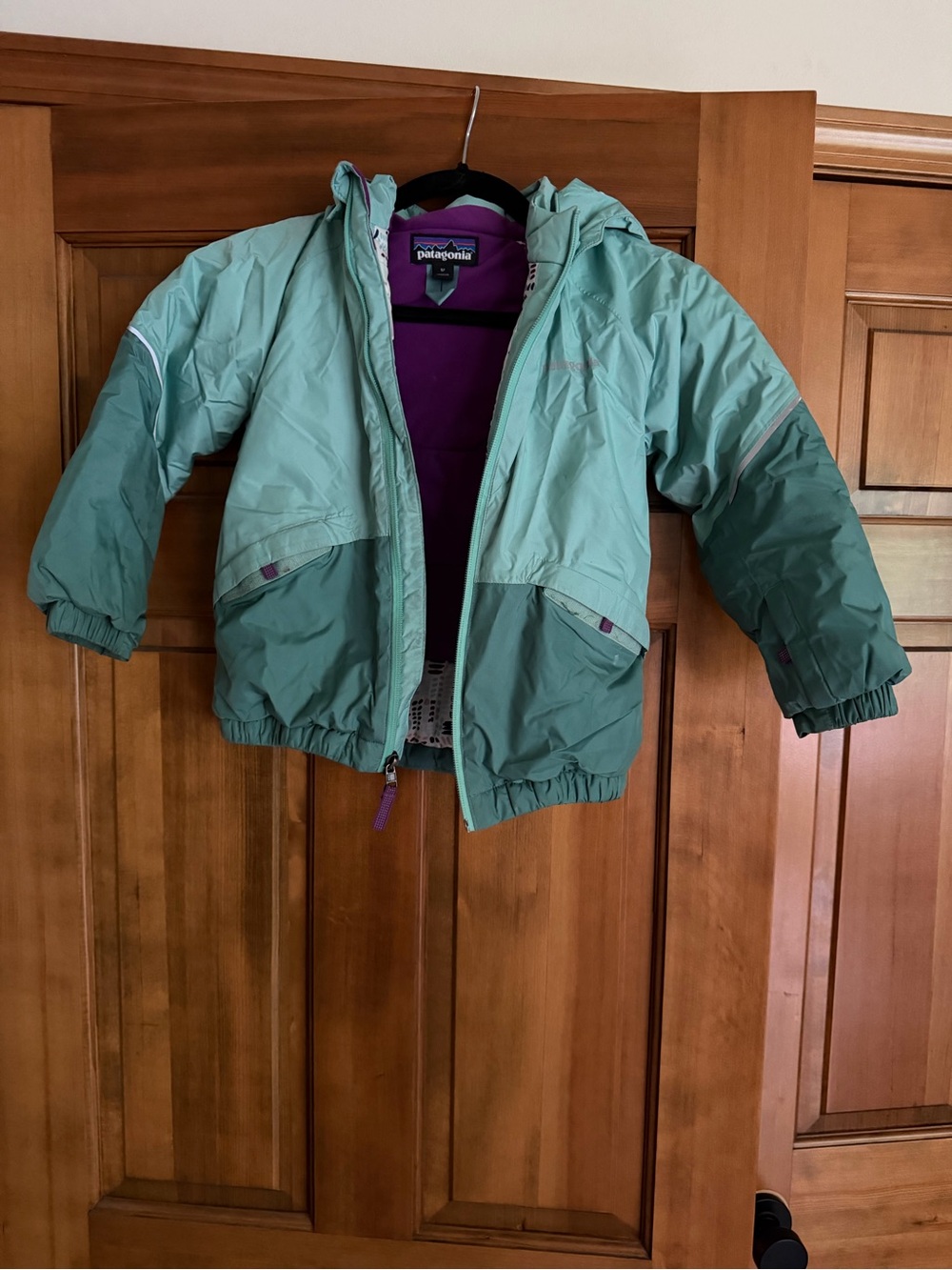 Patagonia Kids Two-Tone Mint & Teal Waterproof ski Jacket